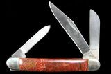 Pocketknife With Fossil Dinosaur Bone (Gembone) Inlaid #86539-4
